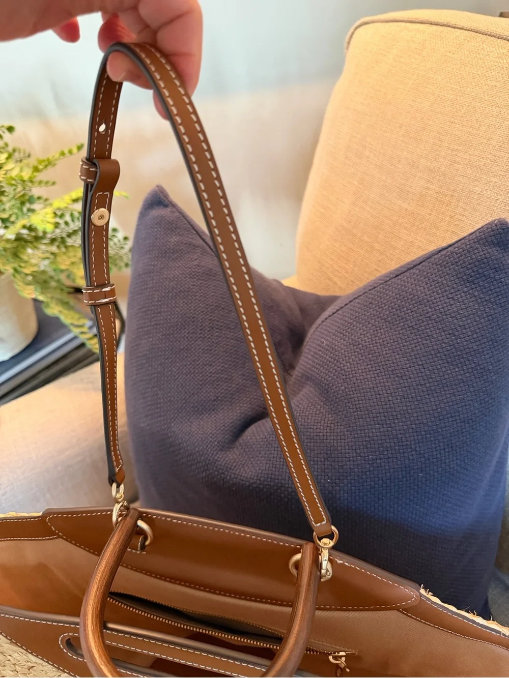 Cult Gaia Wanda Woven Straw Tote with Brown Leather Trim